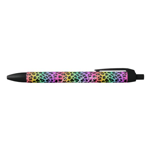 Modernes Rainbow Leopard Skin Pattern Monogram Kugelschreiber (Oberseite)
