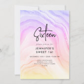 Modernes Rainbow Ombre Marble Foto Sweet 16 Einladung (Vorderseite)