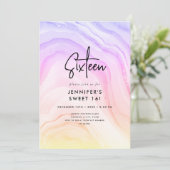 Modernes Rainbow Ombre Marble Foto Sweet 16 Einladung (Stehend Vorderseite)