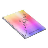 Modernes Rainbow Ombre Metal Monogram Script Notizblock (Rechte Seite)