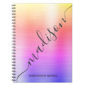 Modernes Rainbow Ombre Metal Monogram Script Notizblock (Vorderseite)