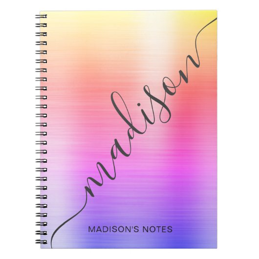 Modernes Rainbow Ombre Metal Monogram Script Notizblock (Vorderseite)