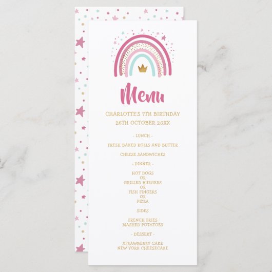 Modernes Rainbow-Party Geburtstagskarte Menükarte (Vorne/Hinten)