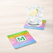 Modernes Rainbow-Raindrops Monogramm Rechteckiger Pappuntersetzer (Vor Ort)