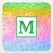 Modernes Rainbow-Raindrops Monogramm Rechteckiger Pappuntersetzer (Vorderseite)