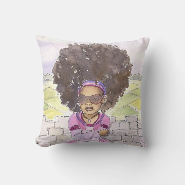 Modernes Rapunzel Afro-Akzentkissen 20x20, nahes Kissen (Vorderseite)