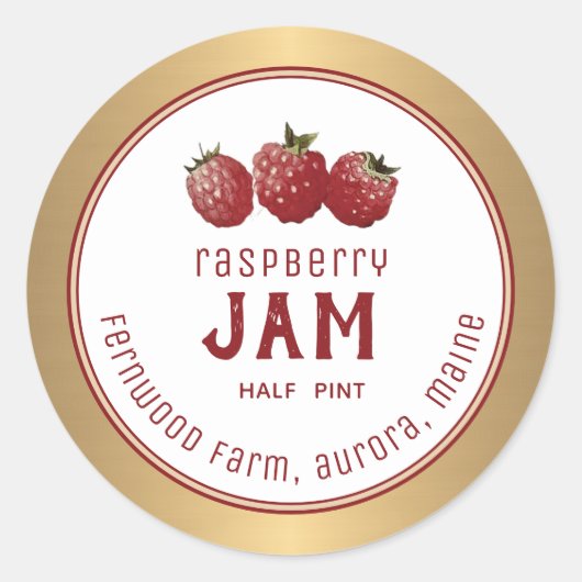 Modernes Raspberry-Siegel Metallic Gold Border Runder Aufkleber (Vorderseite)