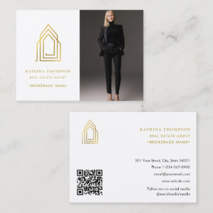 Modernes Real Anwesen Agent Realtor Logo Foto Gold Visitenkarte
