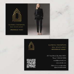 Modernes Real Anwesen Agent Realtor Logo Foto Gold Visitenkarte