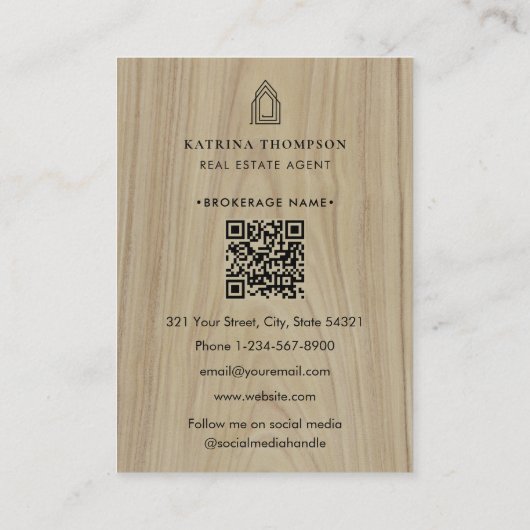 Modernes Real Anwesen Agent Realtor Logo Holz Visitenkarte (Rückseite)