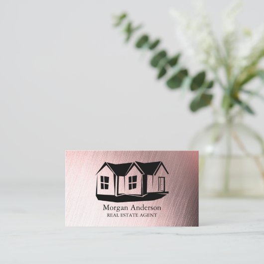 Modernes Real Anwesen Agent Rose Gold Brushed Meta Visitenkarte (Stehend Vorderseite)