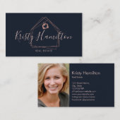 Modernes Real Anwesen Beruflich Realtor Navy Blush Visitenkarte (Vorne/Hinten)