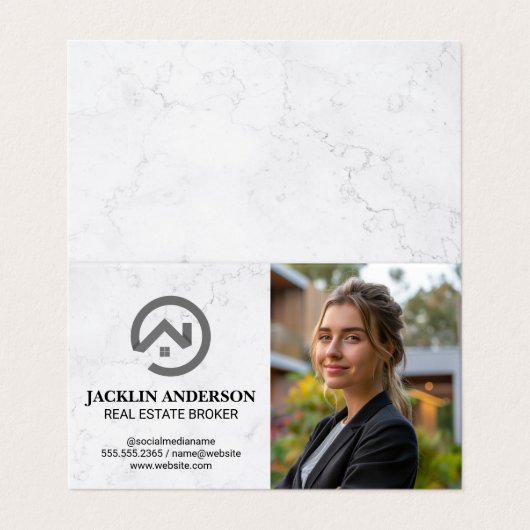 Modernes Real Anwesen Logo | Geschäftsfrau Visitenkarten (Außenseite Aufgefaltet)