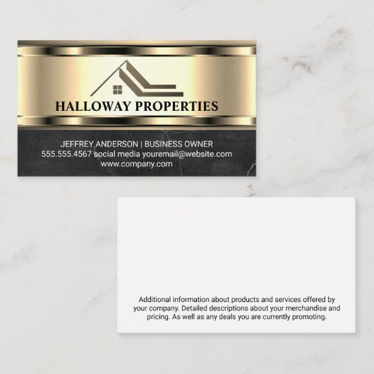 Modernes Real Anwesen Logo | Gold Metallic Visitenkarte (Vorne/Hinten)