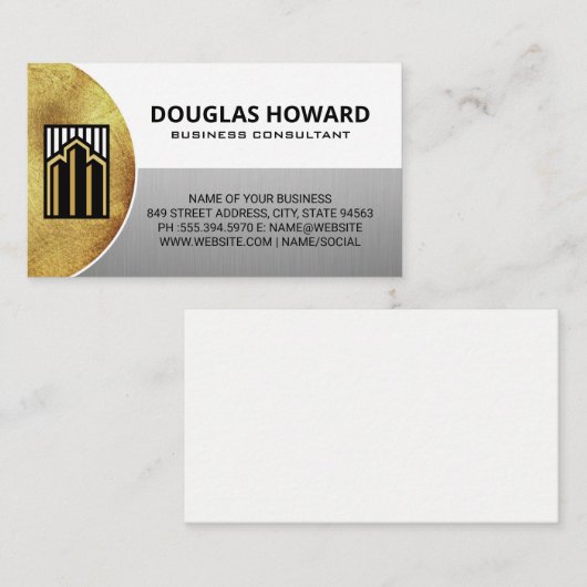 Modernes Real Anwesen Logo | Golden Silver White Visitenkarte (Vorne/Hinten)