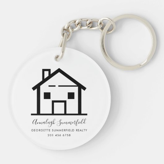 Modernes Real Anwesen Schwarz-weißes Personalisier Schlüsselanhänger (Rückseite)