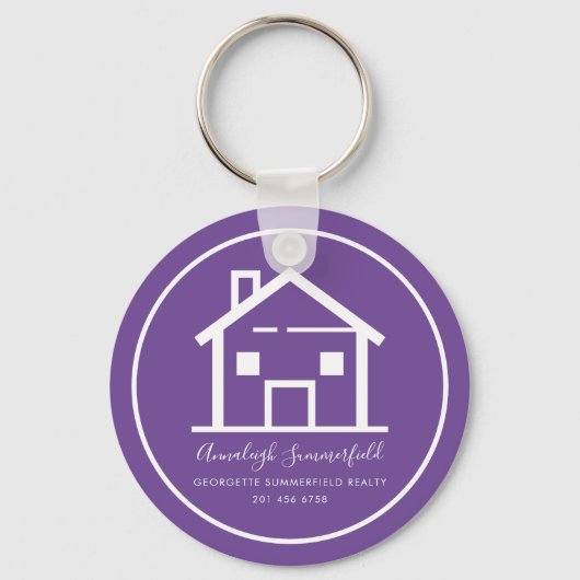 Modernes Real Anwesen Weißes Lila Haus Schlüsselanhänger (Vorderseite)