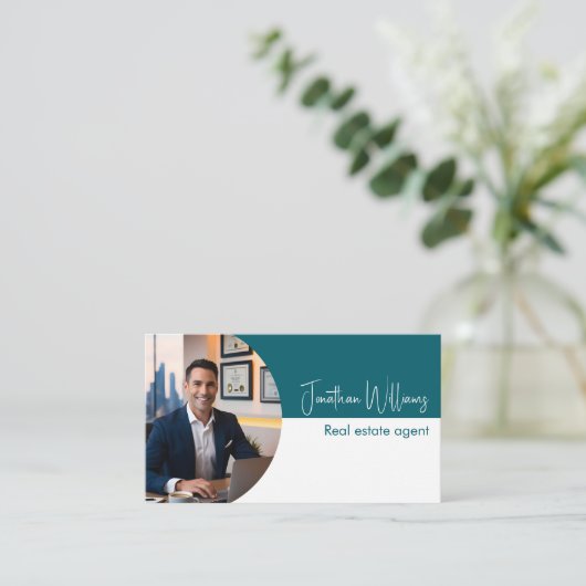Modernes reales Anwesen Agent rund Foto aquamarin Visitenkarte (Stehend Vorderseite)