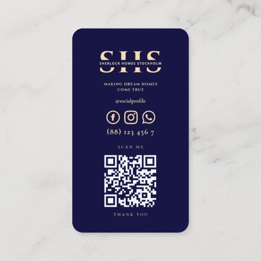 Modernes Realtor Real Anwesen Monogram Midnight Bl Visitenkarte (Rückseite)