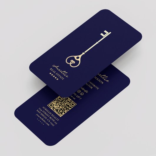 Modernes Realtor Royal Blue Gold Key Visitenkarte