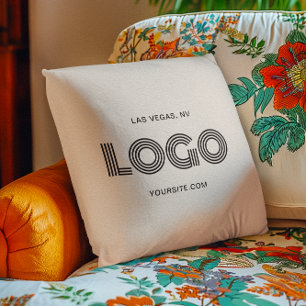 Modernes, rechteckiges Logo in Beige und Schwarz Kissen