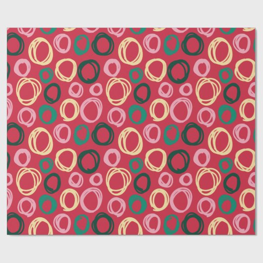 Modernes Red Black Gold Circles Weihnachtsmuster Geschenkpapier (Flach)