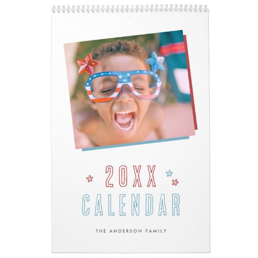 Modernes Red & Blue Hand gezeichnet Stars Family F Kalender (Titelbild)