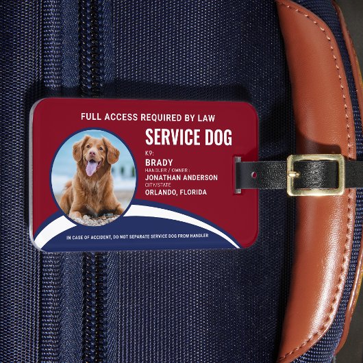 Modernes Red Blue Simple Service Dog Foto ID Abzei Gepäckanhänger
