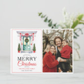 Modernes Red Bow Door Frohe Weihnachten Foto (Stehend Vorderseite)