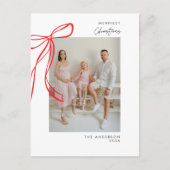 Modernes Red Bow Family Foto Weihnachtsgrüße Postkarte (Vorderseite)