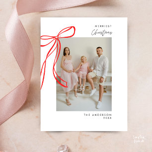 Modernes Red Bow Family Foto Weihnachtsgrüße Postkarte