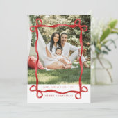 Modernes Red Bow Frohe Weihnachts-Foto Einladung (Stehend Vorderseite)