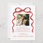 Modernes Red Bow Frohe Weihnachts-Foto Einladung (Rückseite)