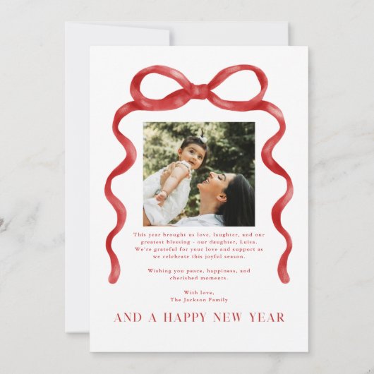 Modernes Red Bow Frohe Weihnachts-Foto Einladung (Rückseite)