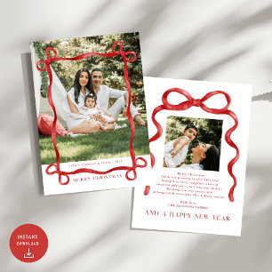 Modernes Red Bow Frohe Weihnachts-Foto Einladung