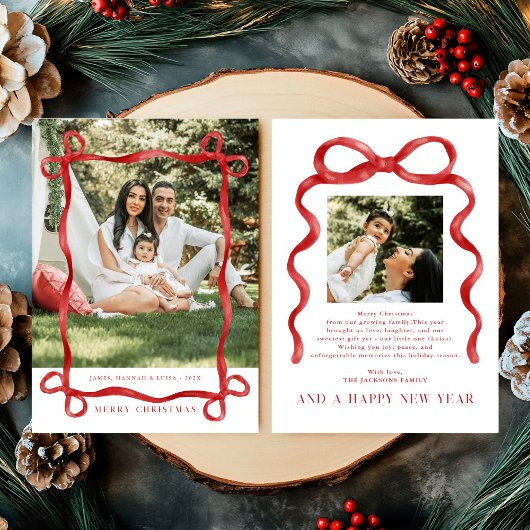 Modernes Red Bow Frohe Weihnachts-Foto Einladung