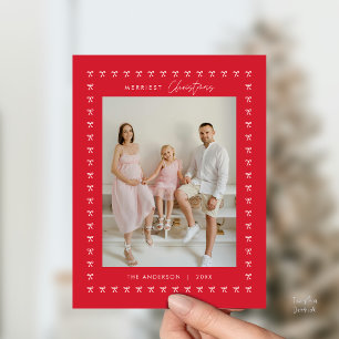 Modernes Red Bow Pattern Familienjubiläum Weihnach Postkarte