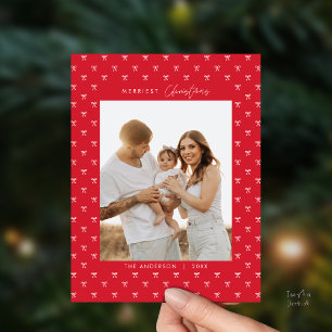 Modernes Red Bow Pattern Familienjubiläum Weihnach Postkarte
