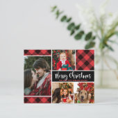 Modernes Red Buffalo Kariert 4 Foto Collage Weihna Postkarte (Stehend Vorderseite)