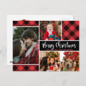 Modernes Red Buffalo Kariert 4 Foto Collage Weihna Postkarte (Vorne/Hinten)