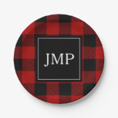 Modernes Red Buffalo Kariert | Persönliche Initial Pappteller (Vorderseite)