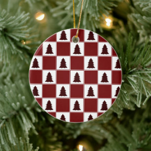 Modernes Red Buffalo Kariertes Weihnachtsbaummuste Keramik Ornament