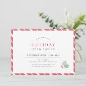 Modernes Red Candy Cane Stripes Holiday Open House Einladung (Stehend Vorderseite)