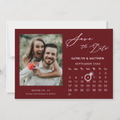 Modernes Red Elegant Script-Foto Save the Date Magneteinladung (Vorderseite)