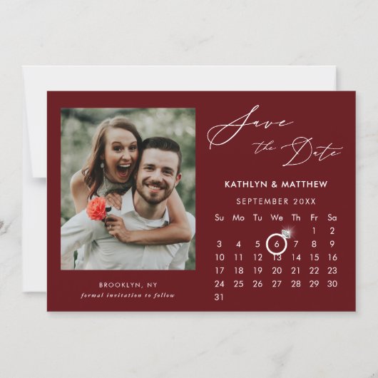 Modernes Red Elegant Script-Foto Save the Date Magneteinladung (Vorderseite)