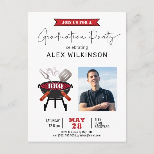 Modernes Red Fun Script Einfaches Foto Abschluss G Postkarte (Vorderseite)