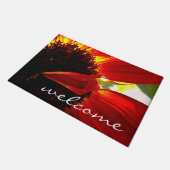 Modernes Red Gerber Daisy Foto Begrüßungsskript Fußmatte (Schrägansicht)