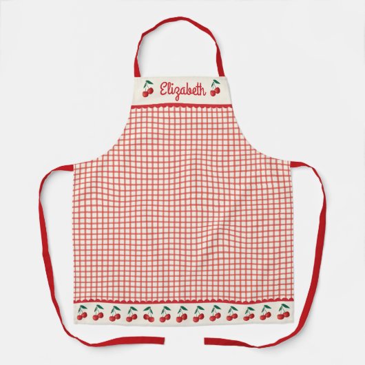 Modernes Red Gingham Cherry Pattern Backen Schürze (Vorderseite)