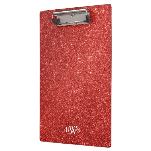 Modernes Red Glitzer Luxus Monogram Klemmbrett (Links)