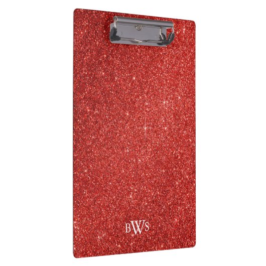 Modernes Red Glitzer Luxus Monogram Klemmbrett (Rechts)